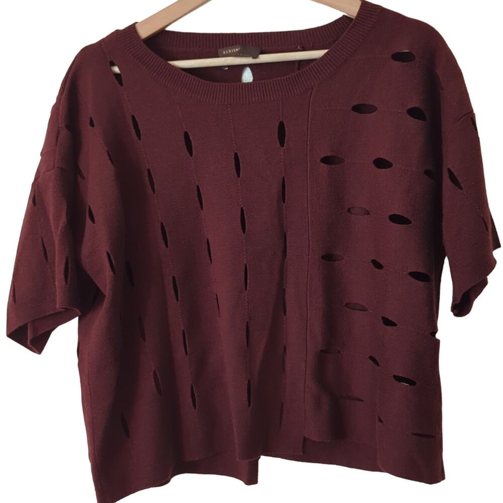 Kerisma Cut Out‎ Crop Sweater Womens Top Burgundy Open Boxy OS S-XL Relaxed Wool